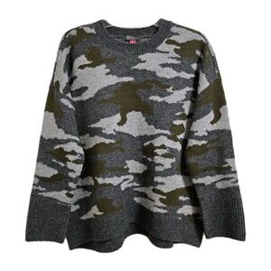 Vince Camuto Sweater Womens Small‎ Grey Camo Crewneck Oversized Knit Pullover